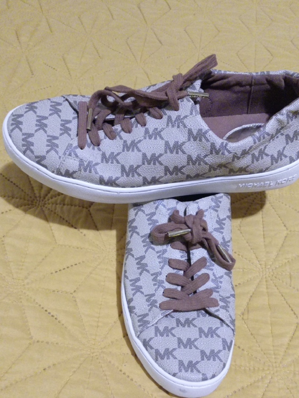 Michael Kors Beige and Brown MK Monogram Low-Top Sneakers